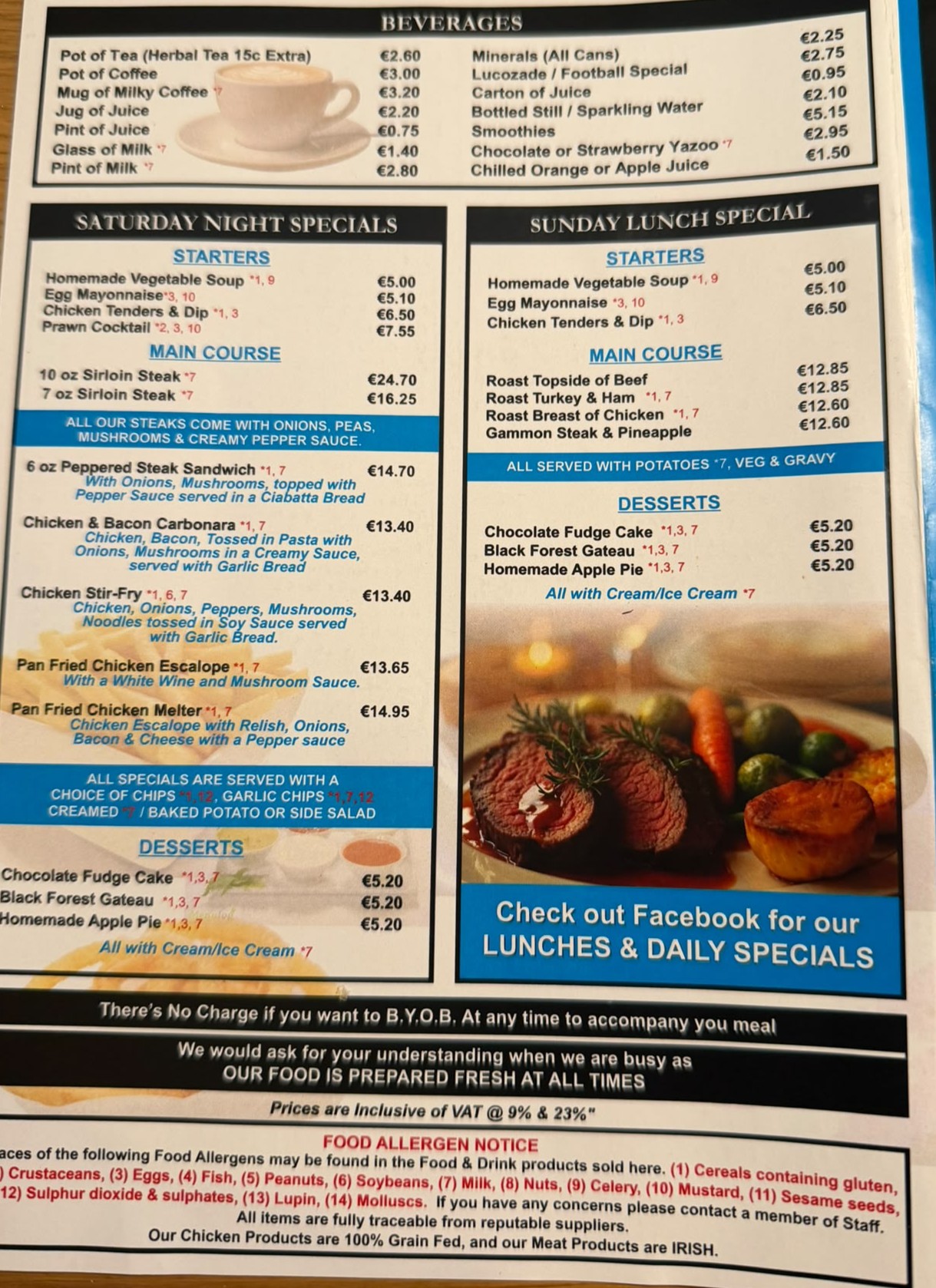 Barrons Menu page